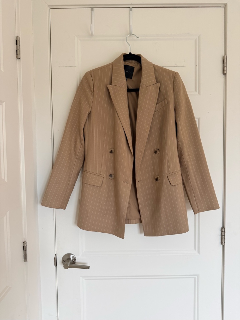 Dynamite Tan Pinstripe Double-Breasted Blazer